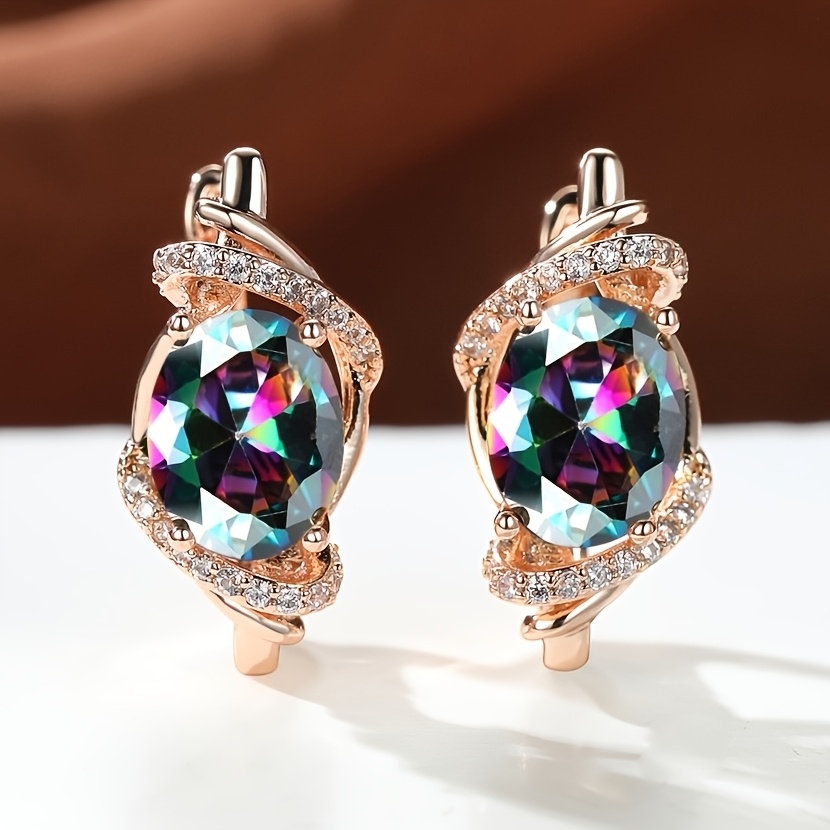 Women's Blue Oval Synthetic Zirconia Inlaid Earrings, Elegant & Classic
